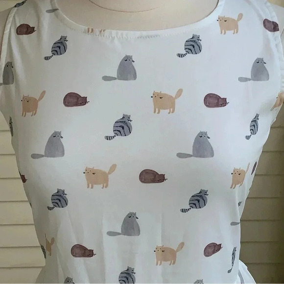 NWT LA SOUL S All Over Cats Print Sleeveless Dress Rockabilly White Fat Kitty - Picture 4 of 8